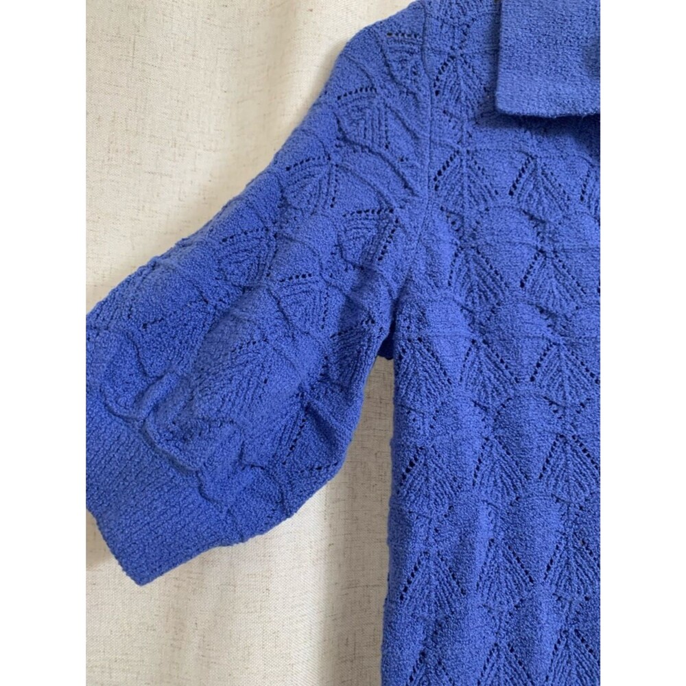 Talbots Petite Open Polo Knit Sweater Top Johnny Collar Biscayne Blue Size P - Picture 4 of 7